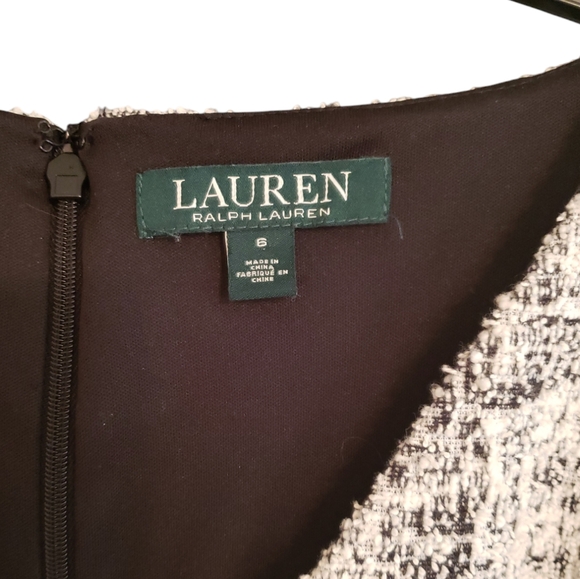 Ralph Lauren Black & White Tweed Faux Wrap Dress with Long Ruffle Sleeves Size 6 - Picture 4 of 4
